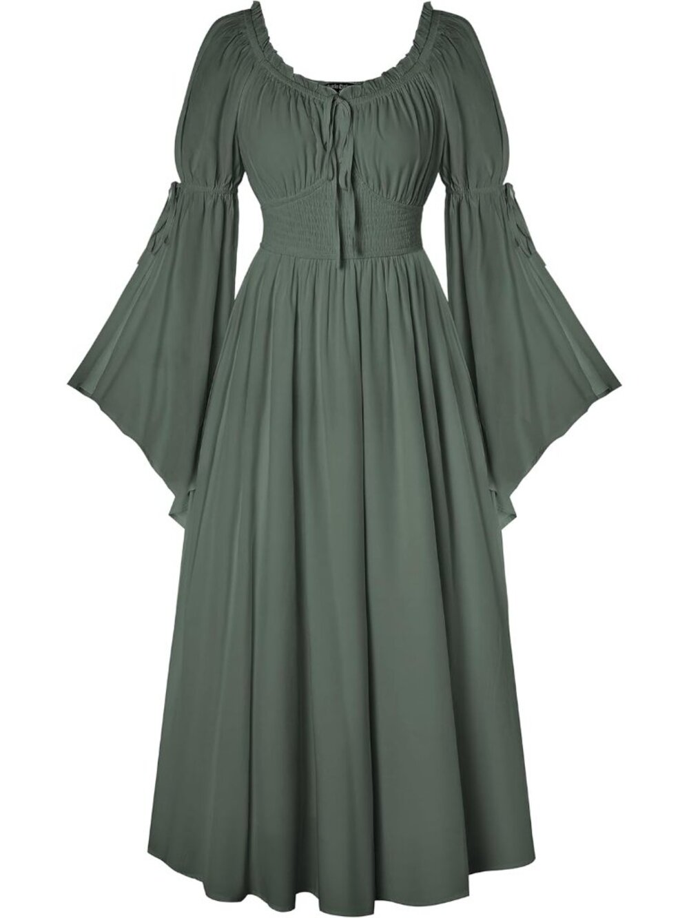 Women's Army Green Long Bell Sleeve Medieval Peasant Imported Costumes Dress